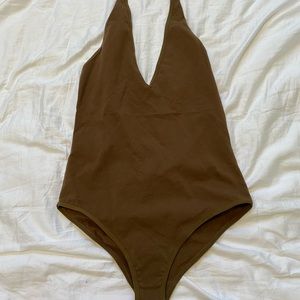 American Apparel Brown Cotton Halter Bodysuit